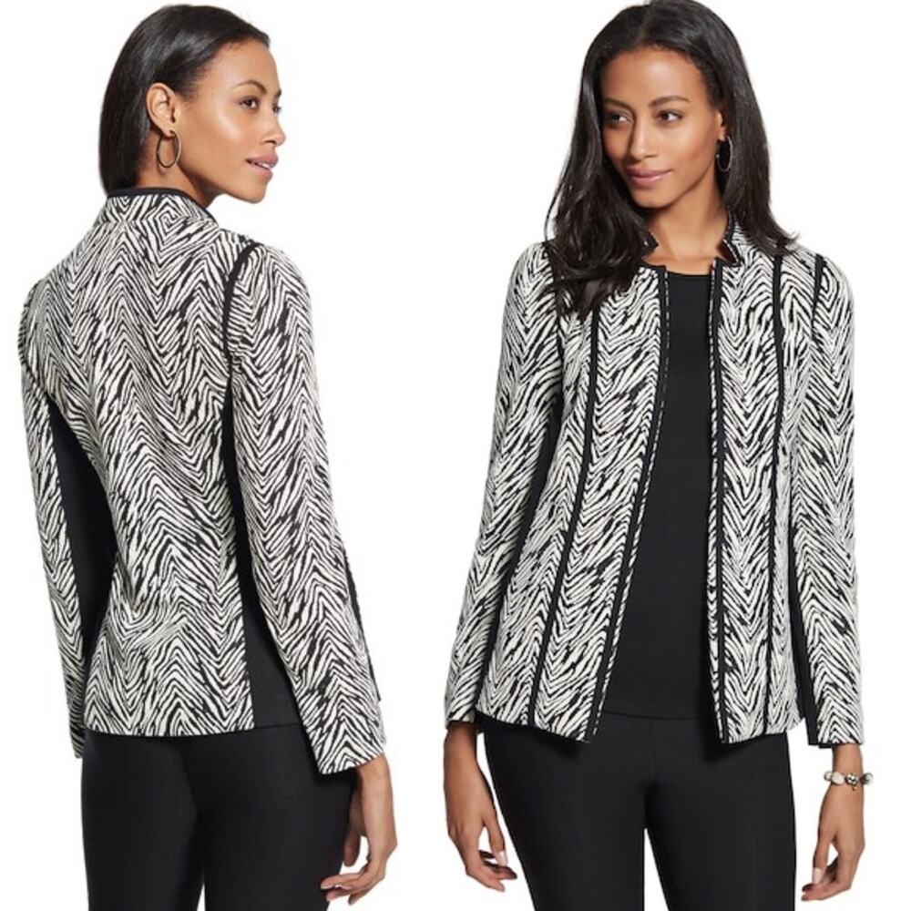 Chico’s Contrast Pipe Knit Jacket Black/White Zebra